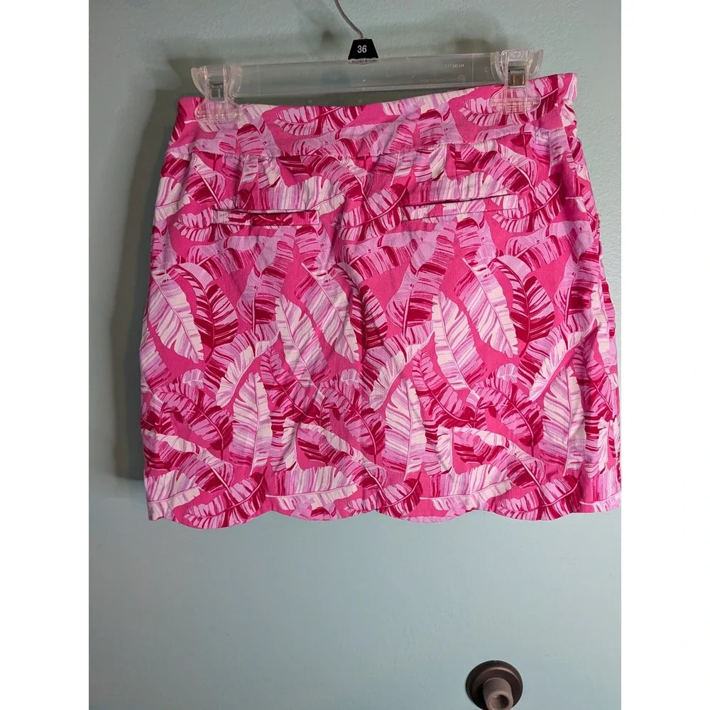 Casey‎ Key Pink Palm Leaf Scalloped Hem Skort Petite Small Tropical Resort Mini